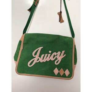 VTG Juicy Couture Corduroy Green Messenger Bag Dog Charms